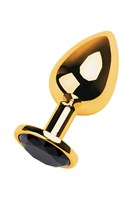 Золотистая анальная втулка со стразом чёрного цвета - 9,5 см. - фото 164195
