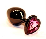 Чёрная пробка с розовым сердцем-кристаллом - 7 см. - фото 165371
