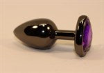 Чёрная анальная пробка с фиолетовым стразом - 7 см. - фото 1398025