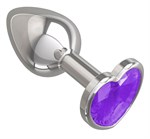 Серебристая анальная втулка с фиолетовым кристаллом-сердцем - 7 см. - фото 1176511