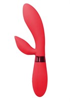 Красный вибратор Leyla с клиторальным отростком - 20,5 см. - фото 1362149