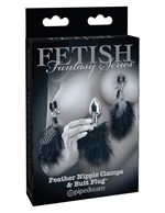 Набор Feather Nipple Clamps   Butt Plug: зажимы на соски и анальная пробка с пёрышками - фото 192703