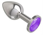 Серебристая анальная втулка с фиолетовым кристаллом - 7 см. - фото 1398317