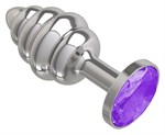 Серебристая пробка с рёбрышками и фиолетовым кристаллом - 7 см. - фото 165629