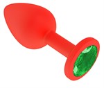 Красная анальная втулка с зеленым кристаллом - 7,3 см. - фото 1398347