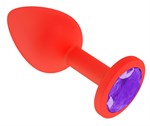 Красная анальная втулка с фиолетовым кристаллом - 7,3 см. - фото 1398349
