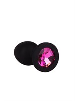 Чёрная анальная втулка с малиновым кристаллом - 7,3 см. - фото 1325390
