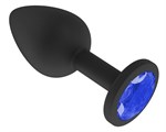 Чёрная анальная втулка с синим кристаллом - 7,3 см. - фото 1398357