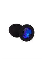 Чёрная анальная втулка с синим кристаллом - 7,3 см. - фото 1325396