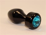 Чёрная анальная пробка с голубым кристаллом - 7,8 см. - фото 1398368