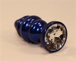 Синяя рифлёная пробка с прозрачным кристаллом - 7,3 см. - фото 1398391