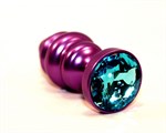 Фиолетовая рифленая пробка с голубым кристаллом - 7,3 см. - фото 1398393