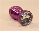 Фиолетовая рифленая пробка с прозрачным кристаллом - 7,3 см. - фото 1398395