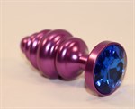 Фиолетовая рифленая пробка с синим кристаллом - 7,3 см. - фото 1398397