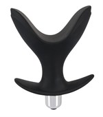 Чёрная анальная V-образная пробка Black Velvets Vibrating Anchor Plug с вибрацией - 10,3 см. - фото 1177251