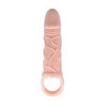 Телесная вибрирующая насадка на пенис с подхватом для мошонки - 17 см. - фото 159815