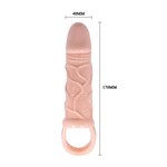 Телесная вибрирующая насадка на пенис с подхватом для мошонки - 17 см. - фото 159818