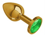 Золотистая анальная втулка с зеленым кристаллом - 7 см. - фото 59920
