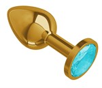 Золотистая анальная втулка с голубым кристаллом - 7 см. - фото 167702