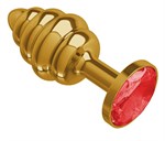 Золотистая пробка с рёбрышками и красным кристаллом - 7 см. - фото 1399029