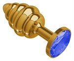 Золотистая пробка с рёбрышками и синим кристаллом - 7 см. - фото 1179039