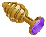Золотистая пробка с рёбрышками и фиолетовым кристаллом - 7 см. - фото 59946