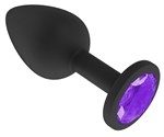Чёрная анальная втулка с фиолетовым кристаллом - 7,3 см. - фото 1399092