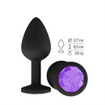 Чёрная анальная втулка с фиолетовым кристаллом - 7,3 см. - фото 1399091