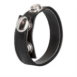 Черная кожаная утяжка для пениса Leather 3-Snap Ring - фото 163045