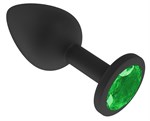 Чёрная анальная втулка с зеленым кристаллом - 7,3 см. - фото 1399494