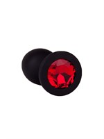 Чёрная анальная втулка с красным кристаллом - 7,3 см. - фото 1327794
