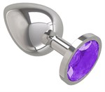 Серебристая большая анальная пробка с фиолетовым кристаллом - 9,5 см. - фото 60912
