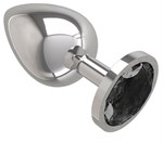 Серебристая большая анальная пробка с чёрным кристаллом - 9,5 см. - фото 1180762