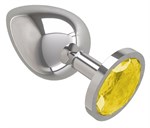 Серебристая большая анальная пробка с желтым кристаллом - 9,5 см. - фото 1362612