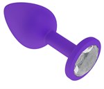Фиолетовая силиконовая пробка с прозрачным кристаллом - 7,3 см. - фото 1399633