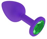 Фиолетовая силиконовая пробка с зеленым кристаллом - 7,3 см.  - фото 1399637