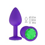 Фиолетовая силиконовая пробка с зеленым кристаллом - 7,3 см.  - фото 1399636