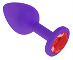Фиолетовая силиконовая пробка с красным кристаллом - 7,3 см. - фото 1399639