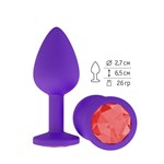 Фиолетовая силиконовая пробка с красным кристаллом - 7,3 см. - фото 256230