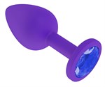 Фиолетовая силиконовая пробка с синим кристаллом - 7,3 см. - фото 1399645