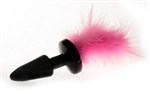 Чёрная анальная пробка с розовым хвостом - фото 1399810