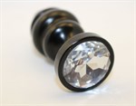 Черная фигурная анальная пробка с прозрачным кристаллом - 8,2 см. - фото 1399819
