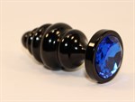 Черная фигурная анальная пробка с синим кристаллом - 8,2 см. - фото 1399823