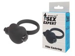 Чёрное эрекционное кольцо с вибрацией Sex Expert - фото 1400064