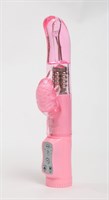 Розовый вибратор с изогнутой головкой и ротацией - 21,5 см. - фото 1400235