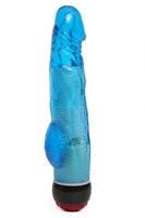 Голубой вибратор-реалистик с мошонкой и подсветкой - 21,5 см. - фото 61697