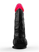 Чёрный фаллоимитатор с красной головкой - 20,4 см. 96241