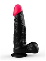 Чёрный фаллоимитатор с красной головкой - 20,4 см. 96241
