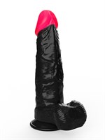 Чёрный фаллоимитатор с красной головкой - 20,4 см. 96241