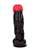 Чёрный фаллоимитатор с красной головкой - 20 см. - фото 1336749